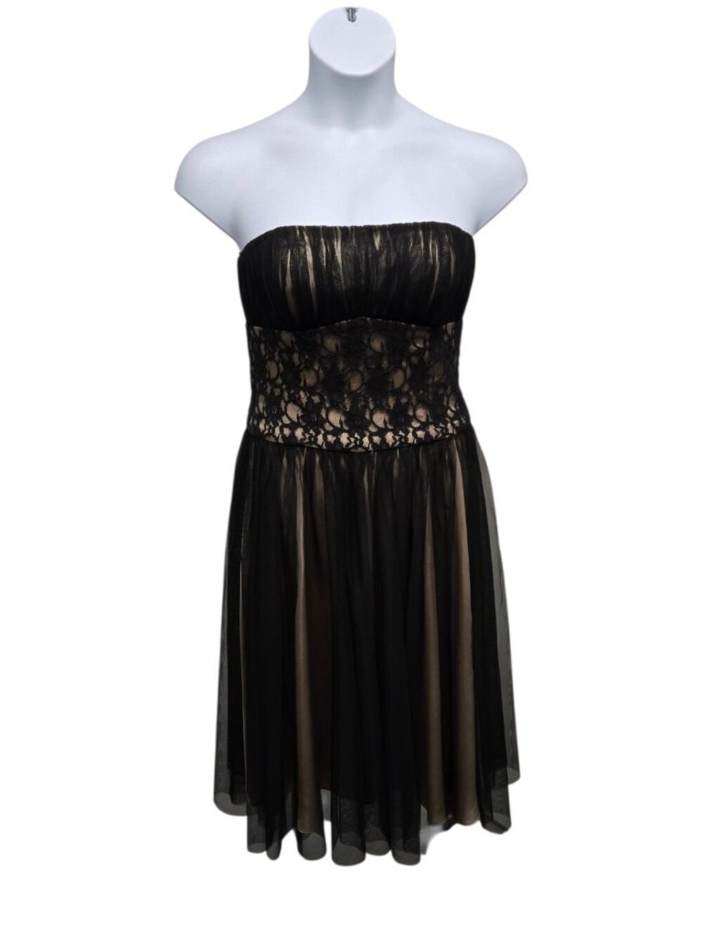White House Black Market Strapless Dress Size 8 Black Lace Tulle Whimsigoth